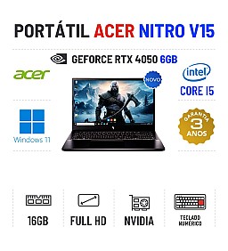 ACER NITRO V15 | 15.6'' FULLHD 144Hz | I5-13420H | 16GB RAM | 480GB SSD | RTX4050 6GB | TECLADO NUMÉRICO