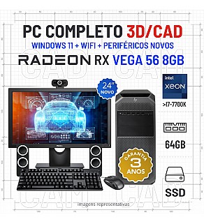 CONJUNTO WORKSTATION VECTOR CRAFT HP Z4 G4 | XEON=I7-7700K | 64GB RAM | 480GB SSD | RX VEGA 56 8GB COM MONITOR + ACESSORIOS