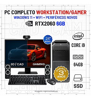 CONJUNTO WORKSTATION/GAMER TECH FRAME HP Z4 G4 | i9-7960X SUPERIOR A i9-11900K | 64GB RAM | 960GB SSD | RTX2060-6GB COM MONITOR + ACESSORIOS