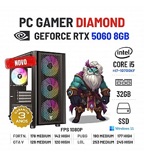 PC GAMER DIAMOND NOVO | RTX5060-8GB | i5-12GEN=i7-10700KF | 32GB RAM | 960GB SSD OFERTA KIT TECLADO+RATO+TAPETE