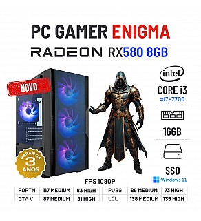 PC GAMER ENIGMA NOVO | RX580-8GB | i3-10GEN=I7-7700 | 16GB RAM | 480GB SSD OFERTA KIT TECLADO+RATO+TAPETE