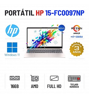NOVO - HP 15-FC0097NP | 15.6'' FULLHD | RYZEN 7 = i7-1260P | 16GB RAM | 960GB SSD | TECLADO NUMÉRICO