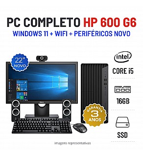 CONJUNTO HP 600 G6 TOWER | i5-10400F | 16GB RAM | 240GB SSD COM MONITOR + ACESSORIOS